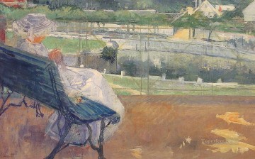 Mary Cassatt Painting - Lydia Seated on A Porch Crocheting mothers children Mary Cassatt